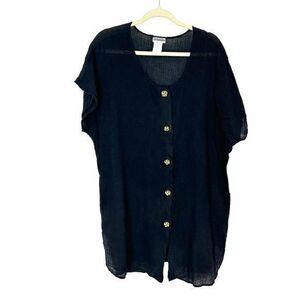 Womens Vintage 90s Black Gauzy Cottom Gold Button Lightweight Tunic Blouse 1X